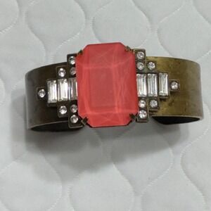 LOREN HOPE signed Massive Ruby Colored  Rhinestone Vintage Style Cuff Bracelet